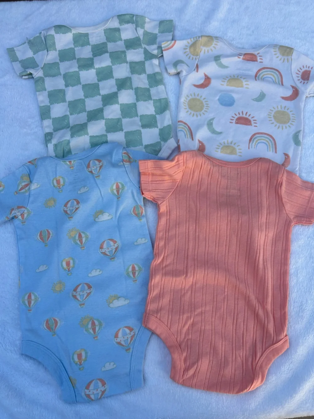 Blue Hot Air Balloon & Coral Ribbed Baby bodysuit Set